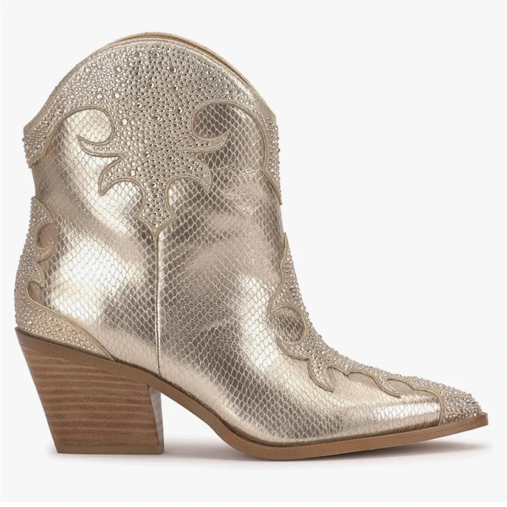 Jessica Simpson Womens Zolly Snake Print Rhinestones Booties bling boots sz 6 - Picture 5 of 12
